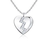 Broken heart Shaped with CZ Silver Necklace SPE-5254